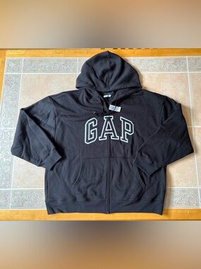 GAP Black Zippered Hooded Sweatshirt with White Logo XXL NWT